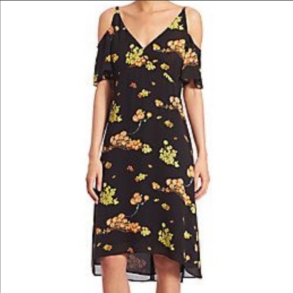 A.L.C Lucy Cold Shoulder Silk Floral Midi Dress